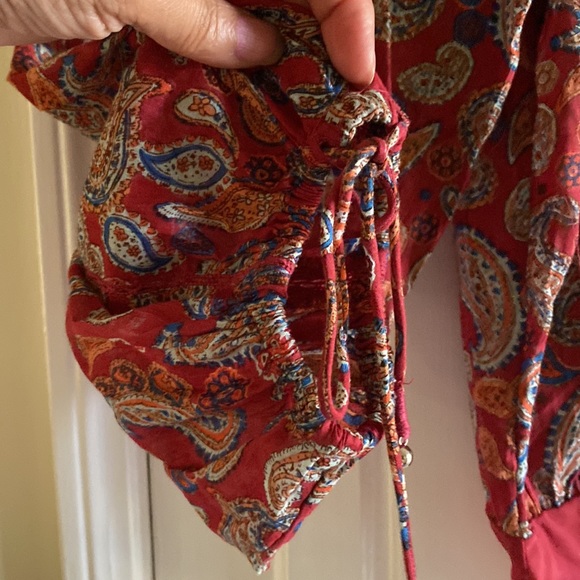 Free People Sundown Rust Red Paisley Print Off-the-Shoulder Bodysuit - Picture 9 of 10